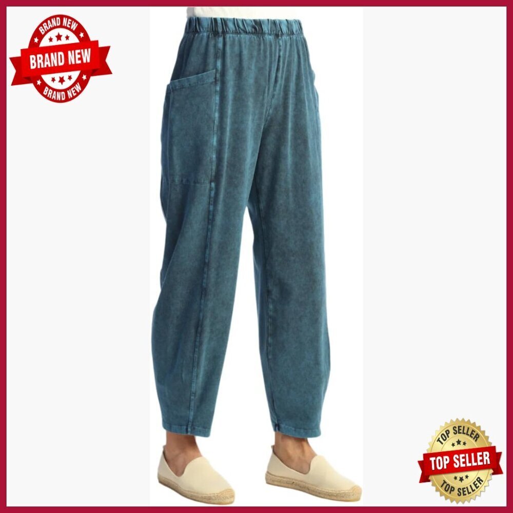 Mineral Washed Lantern Pants Pull-On Elastic Waist Soft Stretchy Casual